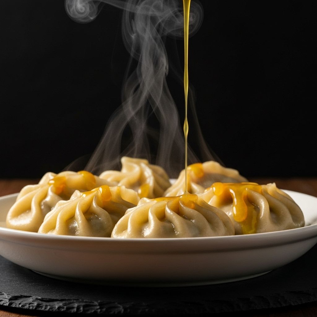 Steaming plate of melting momos